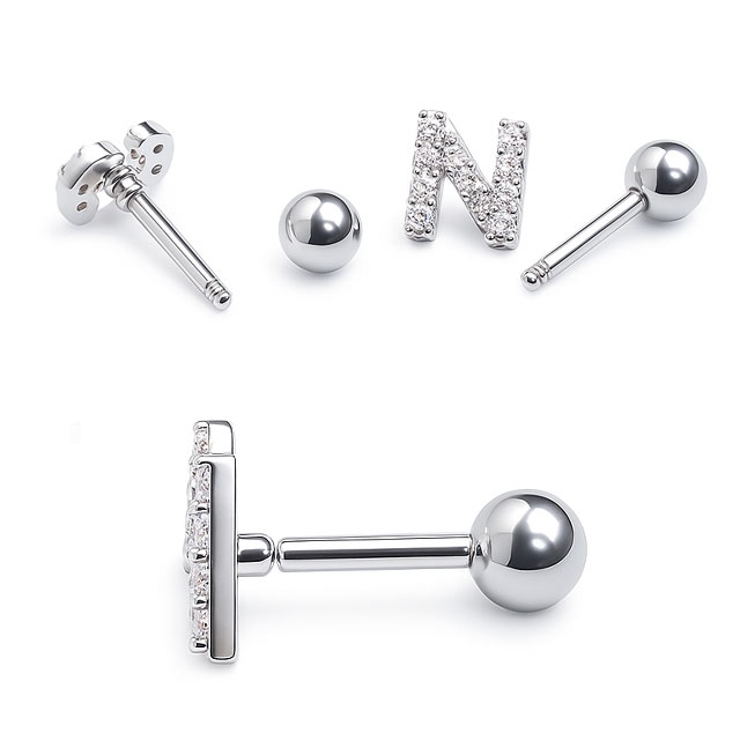 パヴェジュエル イニシャルロゴ(シルバー)ストレートバーベル【ボディピアス ボデ… | ピアス専門店HOMESLICEPRODUCTIONS | 詳細画像3 