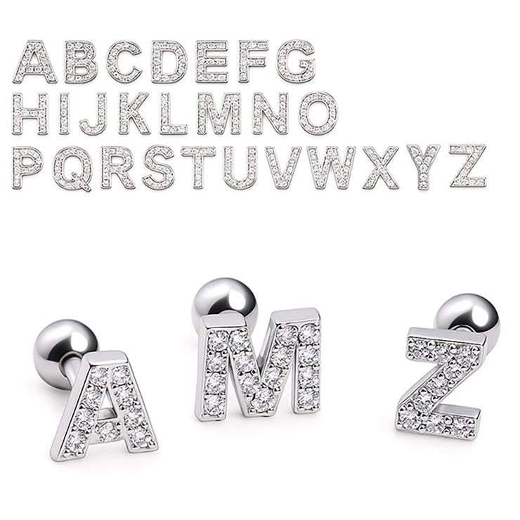 パヴェジュエル イニシャルロゴ(シルバー)ストレートバーベル【ボディピアス ボデ… | ピアス専門店HOMESLICEPRODUCTIONS | 詳細画像1 