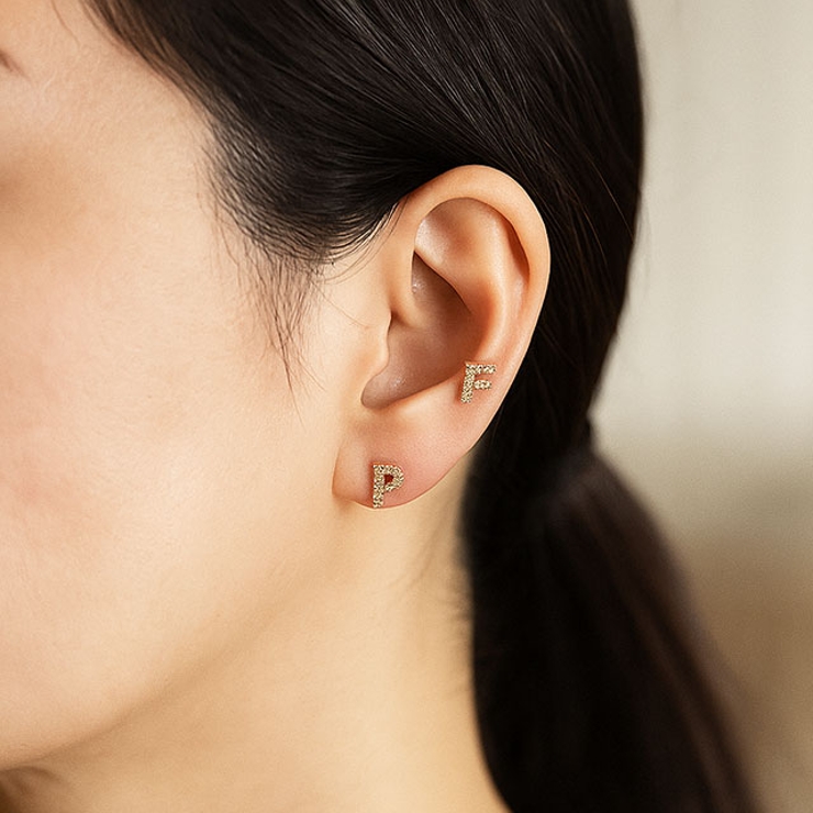 パヴェジュエル イニシャルロゴ(ゴールド)ストレートバーベル【ボディピアス ボデ… | ピアス専門店HOMESLICEPRODUCTIONS | 詳細画像5 