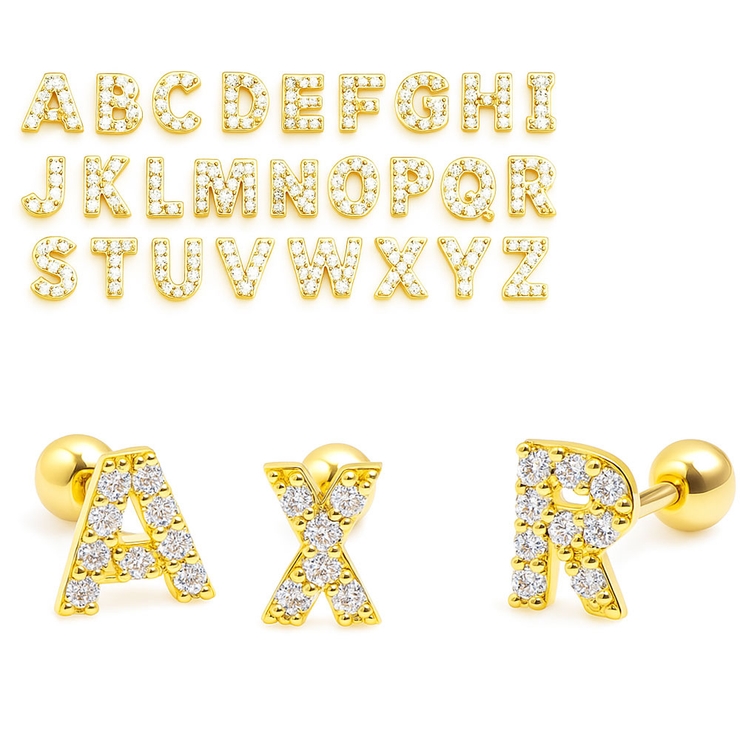 パヴェジュエル イニシャルロゴ(ゴールド)ストレートバーベル【ボディピアス ボデ… | ピアス専門店HOMESLICEPRODUCTIONS | 詳細画像1 