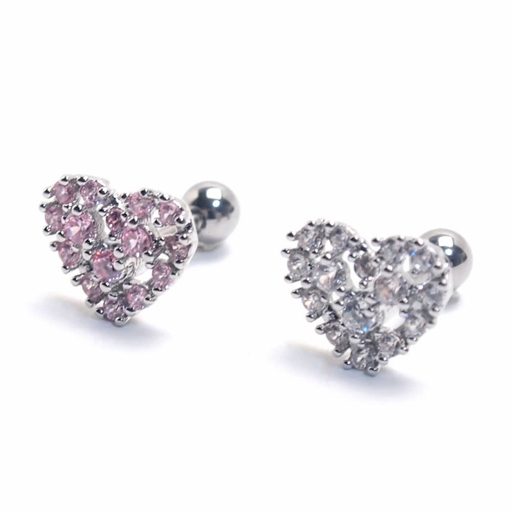 16G CZ パヴェハートストレートバーベル【ボディピアス | ピアス専門店HOMESLICEPRODUCTIONS | 詳細画像1 