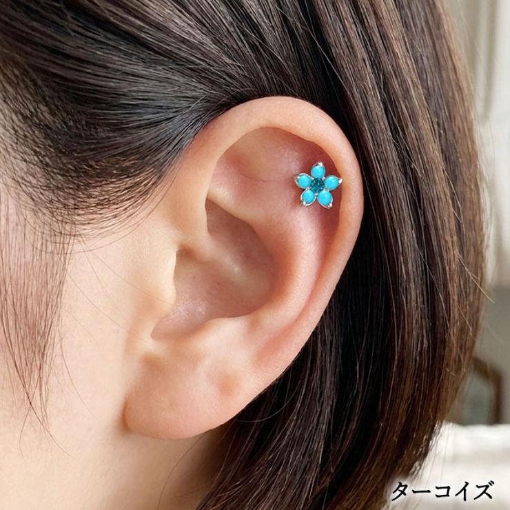 ボディピアス 16G オパールフラワー ストレートバーベル 軟骨ピアス