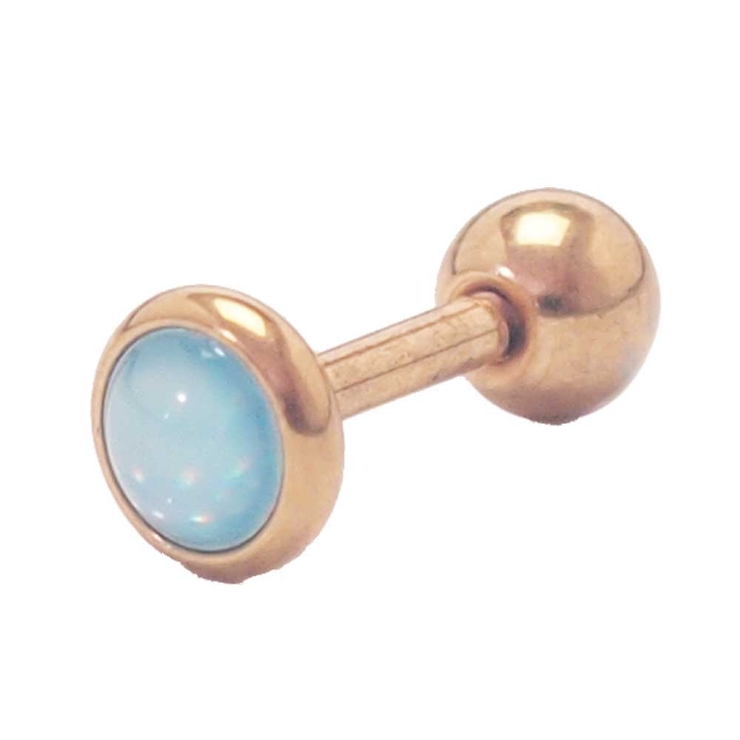 ゴールド×ライトブルー | ブライトフラットストーン ストレートバーベル 16G | ピアス専門店HOMESLICEPRODUCTIONS