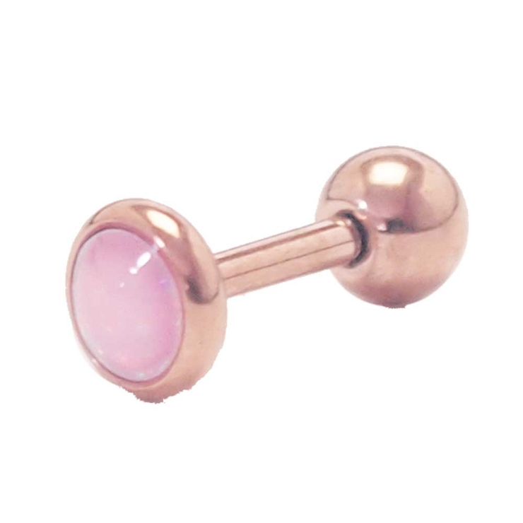 ピンクゴールド×ピンク | ブライトフラットストーン ストレートバーベル 16G | ピアス専門店HOMESLICEPRODUCTIONS