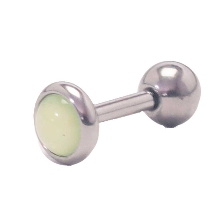 シルバー×グリーン | ブライトフラットストーン ストレートバーベル 16G | ピアス専門店HOMESLICEPRODUCTIONS