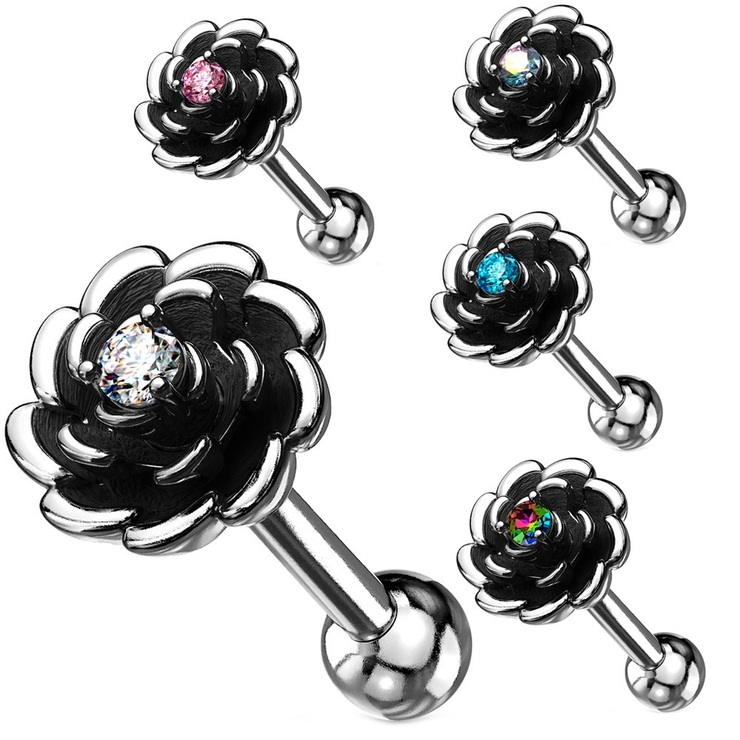 ボディピアス CZセンタージュエルフラワー アンティークシルバー | ピアス専門店HOMESLICEPRODUCTIONS | 詳細画像1 