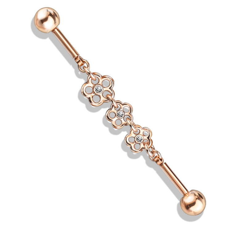 ピンクゴールド | ボディピアス インダストリアル トリプルクリスタル | ピアス専門店HOMESLICEPRODUCTIONS