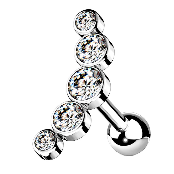 シルバー×クリア | ボディピアス 5ラウンドジェム カーブトップ | ピアス専門店HOMESLICEPRODUCTIONS