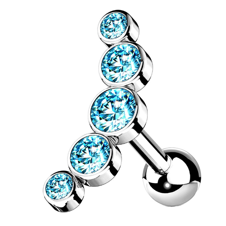 シルバー×アクア | ボディピアス 5ラウンドジェム カーブトップ | ピアス専門店HOMESLICEPRODUCTIONS