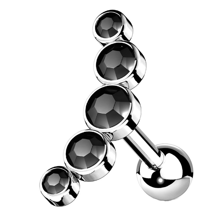 シルバー×ブラック | ボディピアス 5ラウンドジェム カーブトップ | ピアス専門店HOMESLICEPRODUCTIONS