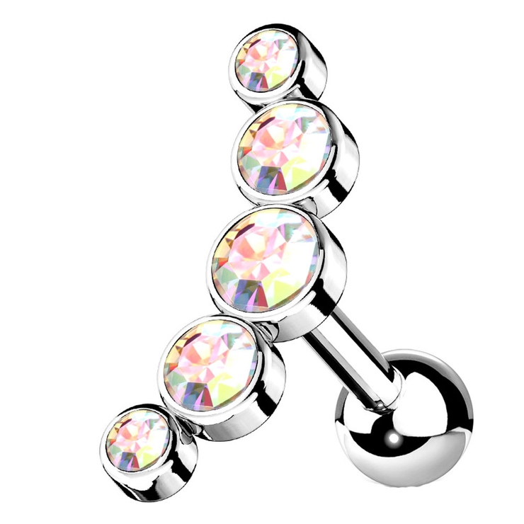 シルバー×AB | ボディピアス 5ラウンドジェム カーブトップ | ピアス専門店HOMESLICEPRODUCTIONS