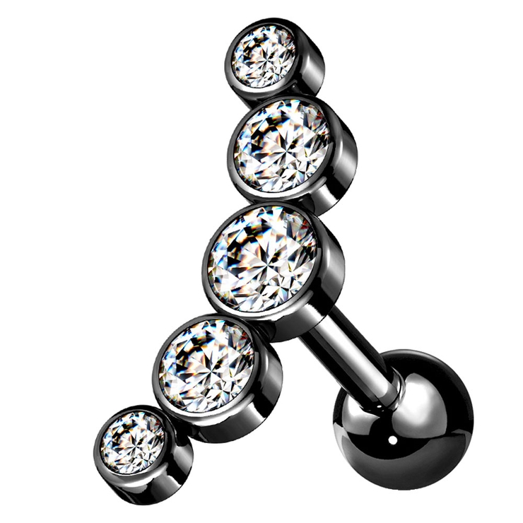 ブラック×クリア | ボディピアス 5ラウンドジェム カーブトップ | ピアス専門店HOMESLICEPRODUCTIONS