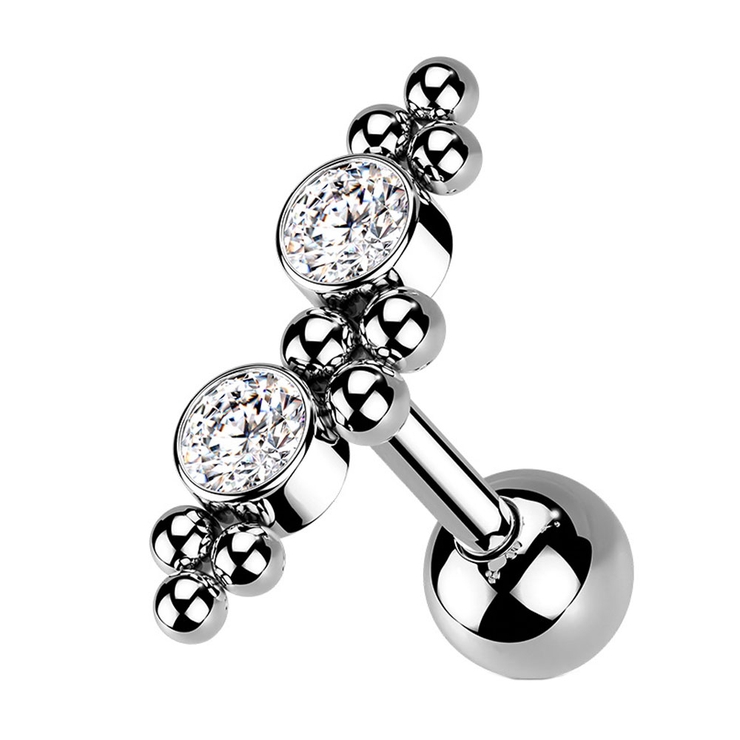 シルバー×クリア | ボディピアス CZ 2ジュエル＆ボールクラスター | ピアス専門店HOMESLICEPRODUCTIONS