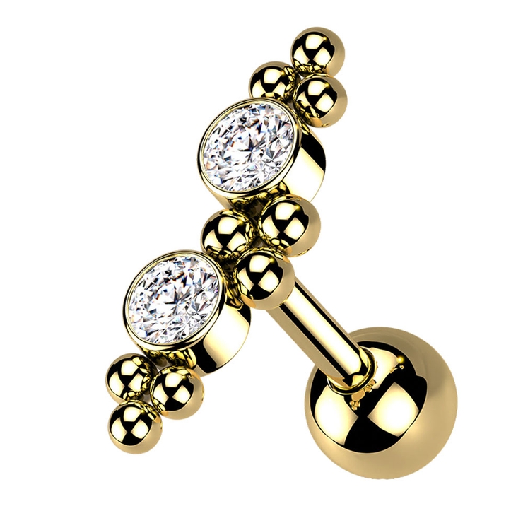 ゴールド×クリア | ボディピアス CZ 2ジュエル＆ボールクラスター | ピアス専門店HOMESLICEPRODUCTIONS