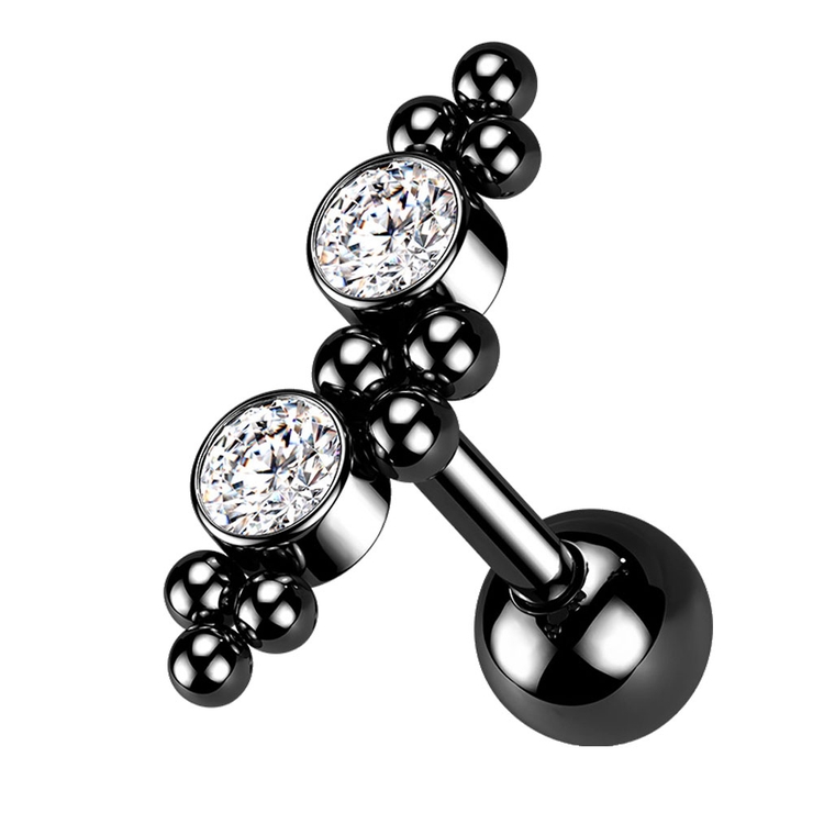 ブラック×クリア | ボディピアス CZ 2ジュエル＆ボールクラスター | ピアス専門店HOMESLICEPRODUCTIONS