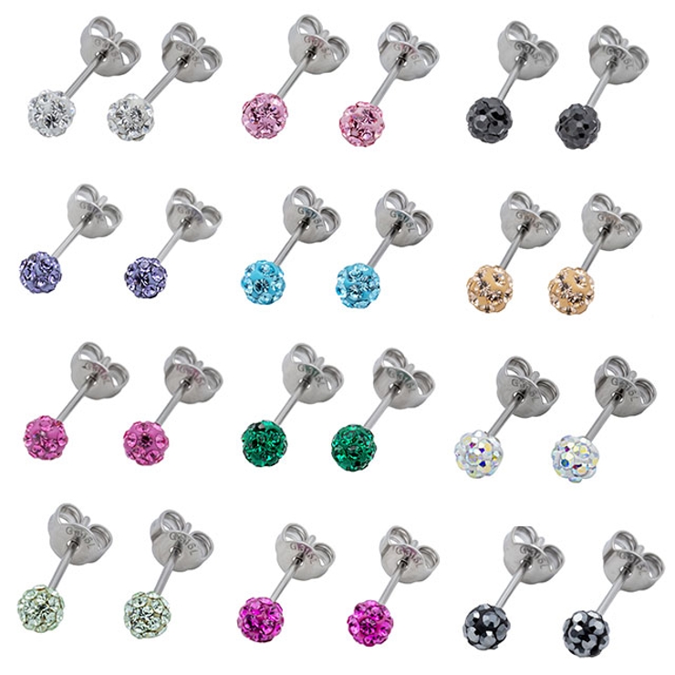 316Lサージカルステンレス クリスタルガラスジュエル 4mmボールピアス