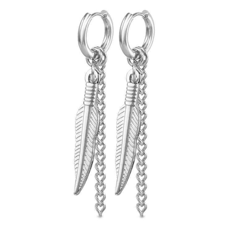 シルバー | ピアス サージカルステンレス トライバルフェザー＆チェーンダングル | ピアス専門店HOMESLICEPRODUCTIONS
