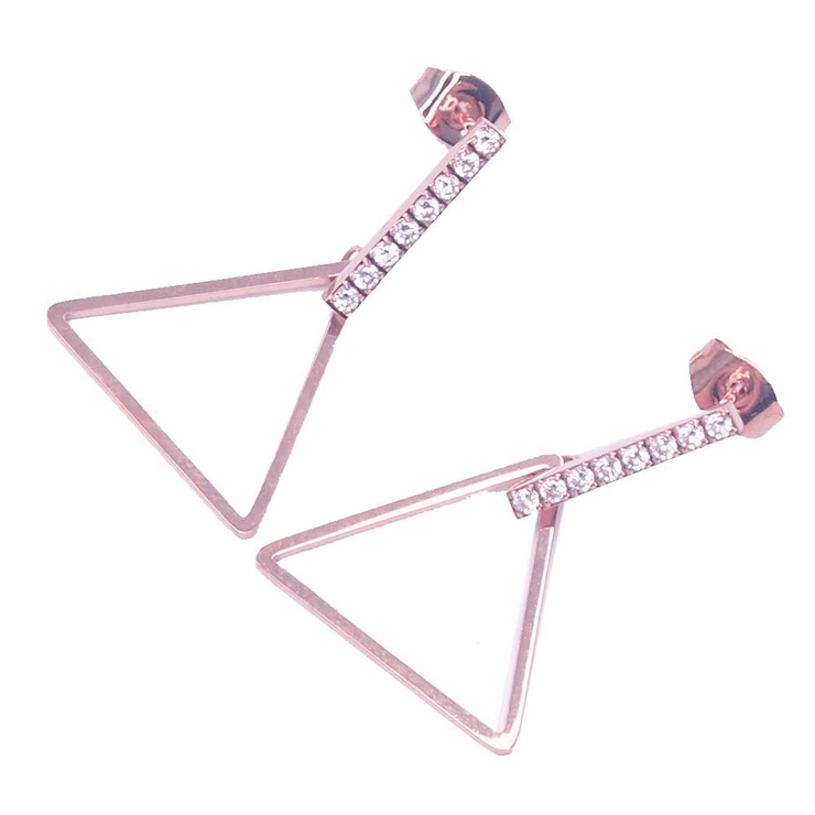 ピンクゴールド | ピアス サージカルステンレス パヴェレクタングルバーonトライアングルダングル | ピアス専門店HOMESLICEPRODUCTIONS