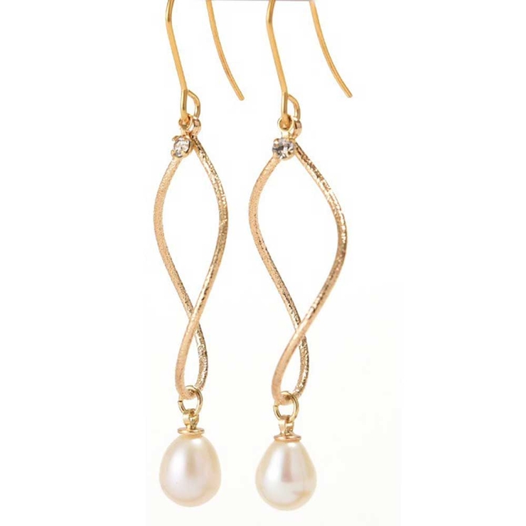 ゴールド | ピアス サージカルステンレス ティアドロップ淡水パール＆ウォープデザインフレーム | ピアス専門店HOMESLICEPRODUCTIONS