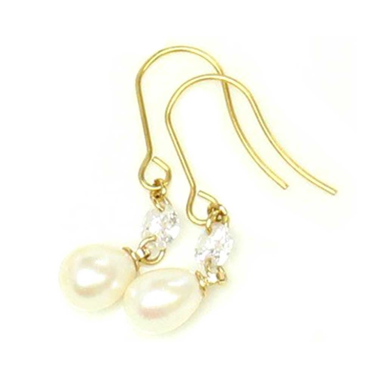 ホワイトパール/ゴールドフック | ピアス サージカルステンレス CZ＆淡水パール | ピアス専門店HOMESLICEPRODUCTIONS