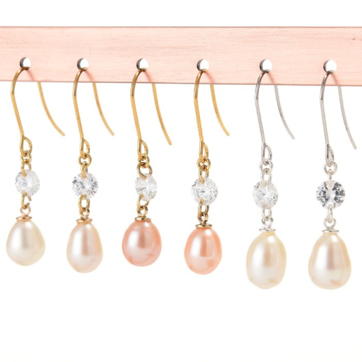 ピアス サージカルステンレス CZ＆淡水パール | ピアス専門店HOMESLICEPRODUCTIONS | 詳細画像1 