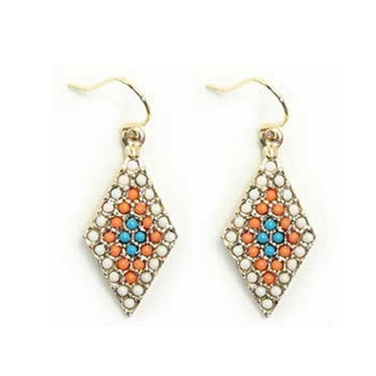 WH×オレンジ×ターコイズ | ピアス サージカルステンレス カラービーズ ダイヤ 1ペア レディース 両耳用 | ピアス専門店HOMESLICEPRODUCTIONS