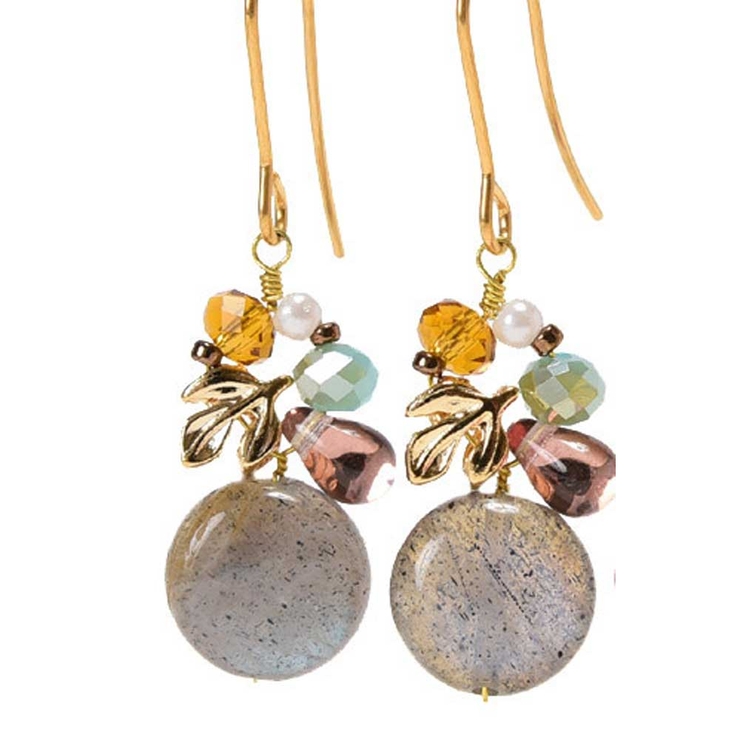 ラブラドライト | ピアス サージカルステンレス ナチュラルストーン＆ゴールドリーフ | ピアス専門店HOMESLICEPRODUCTIONS