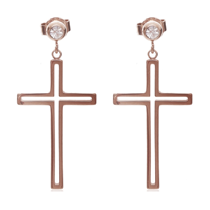 ピンクゴールド | ピアス サージカルステンレス フレームクロス 1ペア レディース 両耳用 | ピアス専門店HOMESLICEPRODUCTIONS