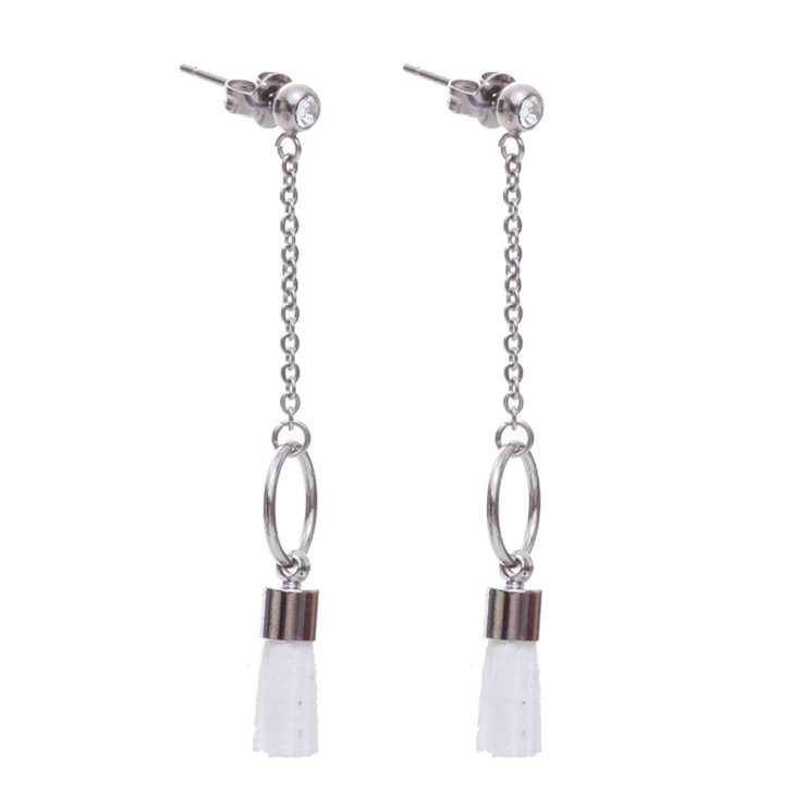 シルバー×ホワイト | ピアス サージカルステンレス ミニフリンジ 1ペア ロング レディース 両耳用 | ピアス専門店HOMESLICEPRODUCTIONS