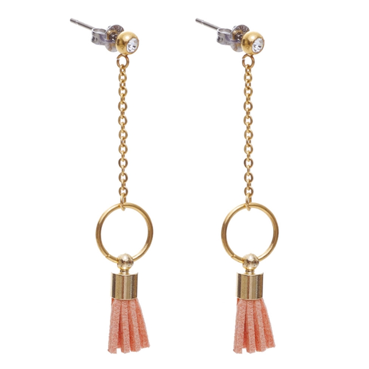 ゴールド×ピンク | ピアス サージカルステンレス ミニフリンジ 1ペア ロング レディース 両耳用 | ピアス専門店HOMESLICEPRODUCTIONS