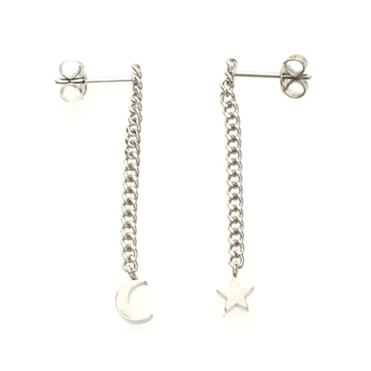 シルバー | ピアス サージカルステンレス ムーン＆スターチェーン | ピアス専門店HOMESLICEPRODUCTIONS