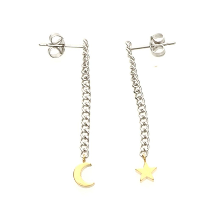 ゴールド | ピアス サージカルステンレス ムーン＆スターチェーン | ピアス専門店HOMESLICEPRODUCTIONS