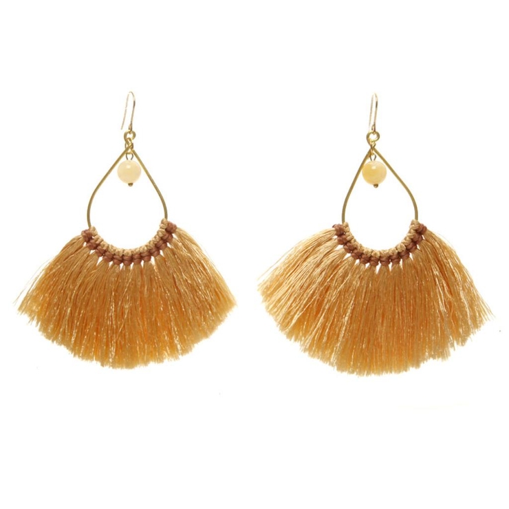 ブラウン | ピアス サージカルステンレス ビーズ＆フリンジ 1ペア レディース 両耳用 | ピアス専門店HOMESLICEPRODUCTIONS