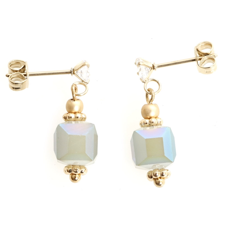 ゴールド×ブルーカーキ | ピアス サージカルステンレス ジュエル＆キューブビーズ | ピアス専門店HOMESLICEPRODUCTIONS