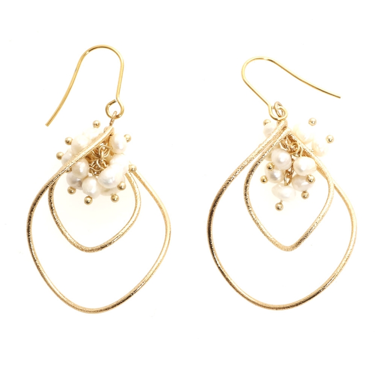 ゴールド | ピアス サージカルステンレス ウェービングフレーム＆淡水パール | ピアス専門店HOMESLICEPRODUCTIONS