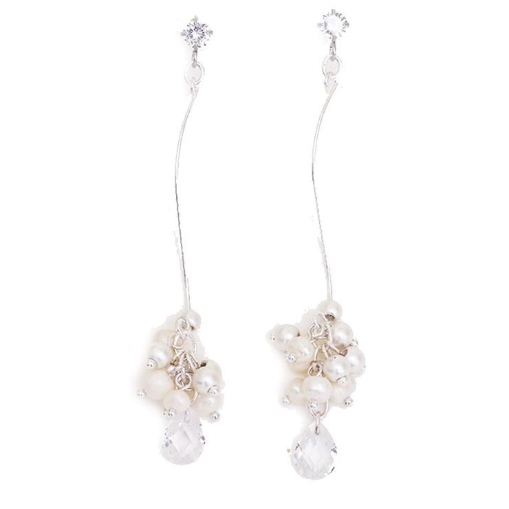 シルバー | ピアス サージカルステンレス ウェーブスティック×淡水パールビーズ＆ジュエル | ピアス専門店HOMESLICEPRODUCTIONS