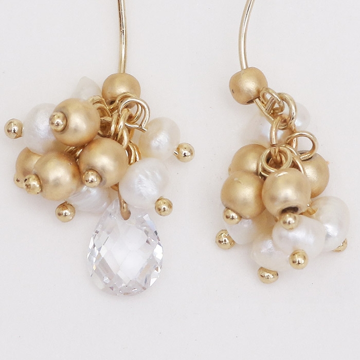 ピアス サージカルステンレス ウェーブスティック×淡水パールビーズ＆ジュエル | ピアス専門店HOMESLICEPRODUCTIONS | 詳細画像3 