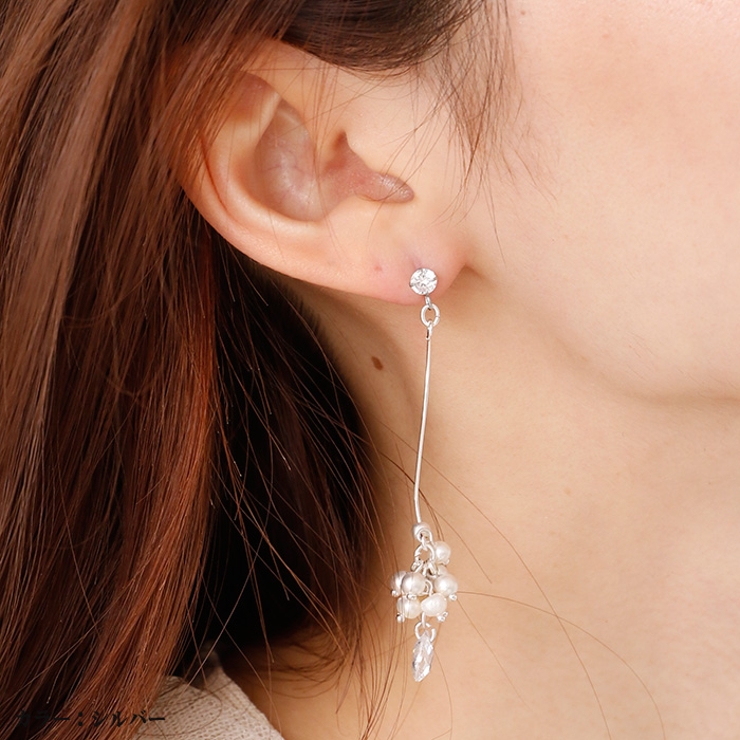 ピアス サージカルステンレス ウェーブスティック×淡水パールビーズ＆ジュエル | ピアス専門店HOMESLICEPRODUCTIONS | 詳細画像4 