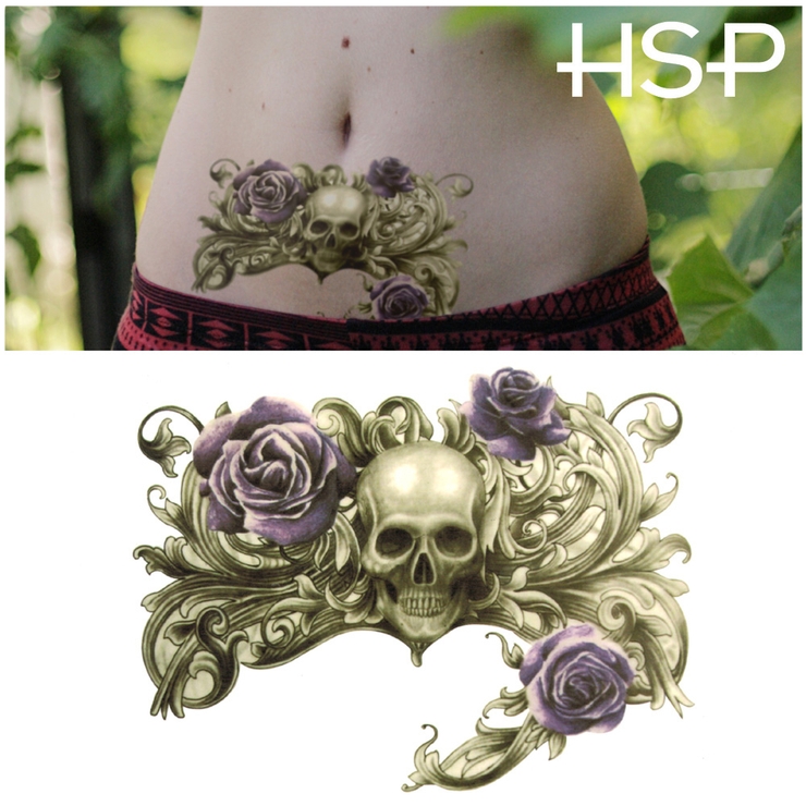 タトゥーシールパープルローズスカル | ピアス専門店HOMESLICEPRODUCTIONS | 詳細画像1 