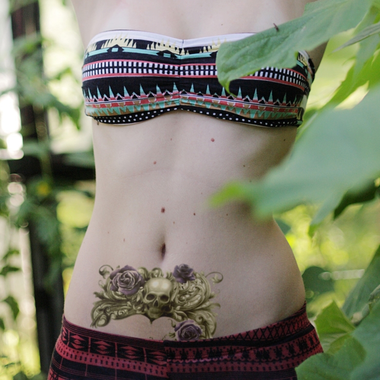 タトゥーシールパープルローズスカル | ピアス専門店HOMESLICEPRODUCTIONS | 詳細画像2 