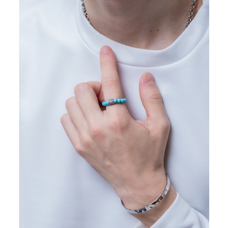 ターコイズブルー | フリーサイズビーズリング メンズ レディース | improves