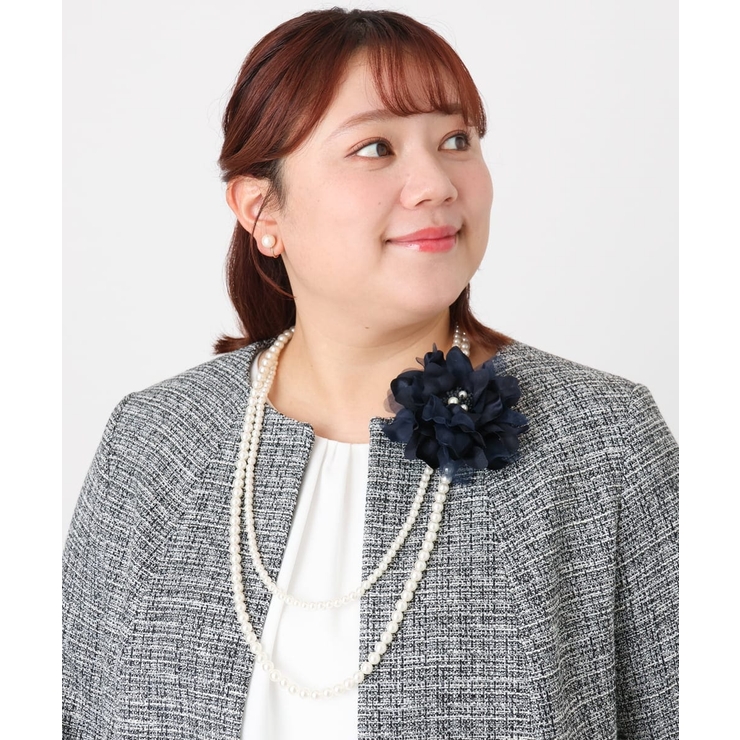 ネイビー | 2連パールネックレス×フラワーコサージュ | eur3