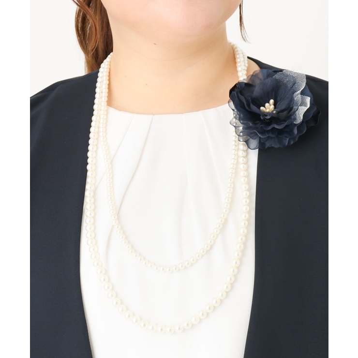 ネイビー(57) | 【2点セット】パールネックレス×フラワーコサージュ | eur3