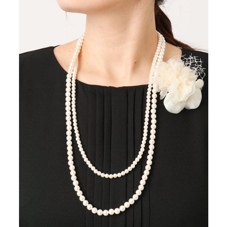 アイボリー | コサージュ付き2連パールライクネックレス | eur3