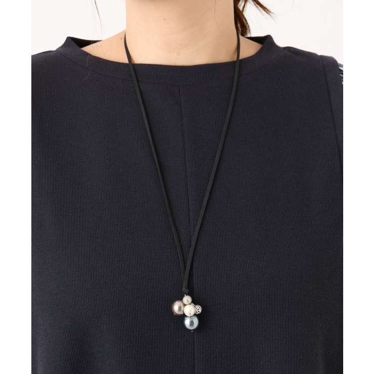 ブラック | パールビーズデザインコードネックレス | eur3