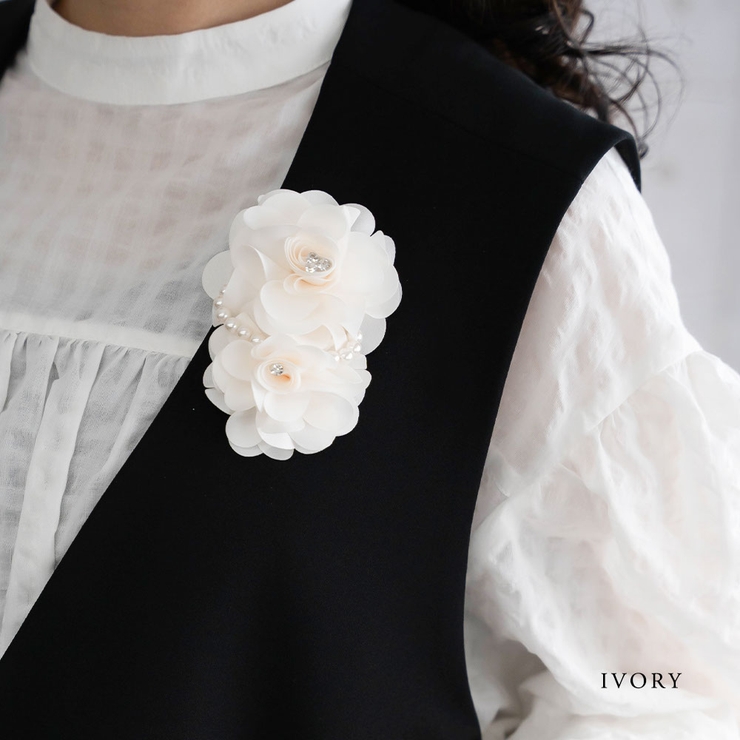 パール＆ストーン付き ダブル立体フラワー コサージュ | Jewel vox | 詳細画像8 