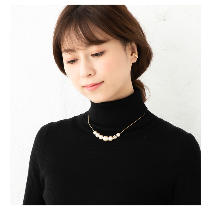 スライド式アジャスター コットンパール＆パヴェボール グラデーションネックレス | Jewel vox | 詳細画像4 