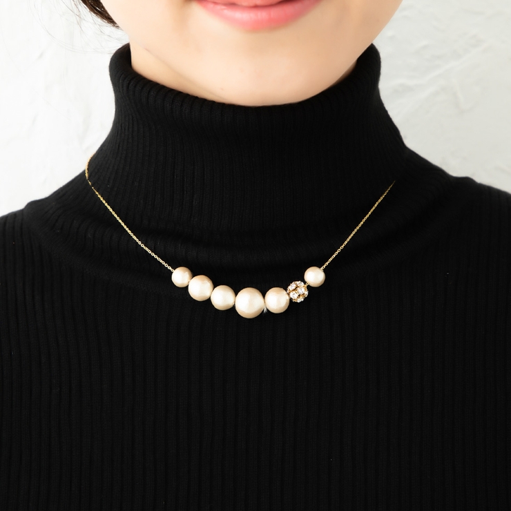 スライド式アジャスター コットンパール＆パヴェボール グラデーションネックレス | Jewel vox | 詳細画像5 