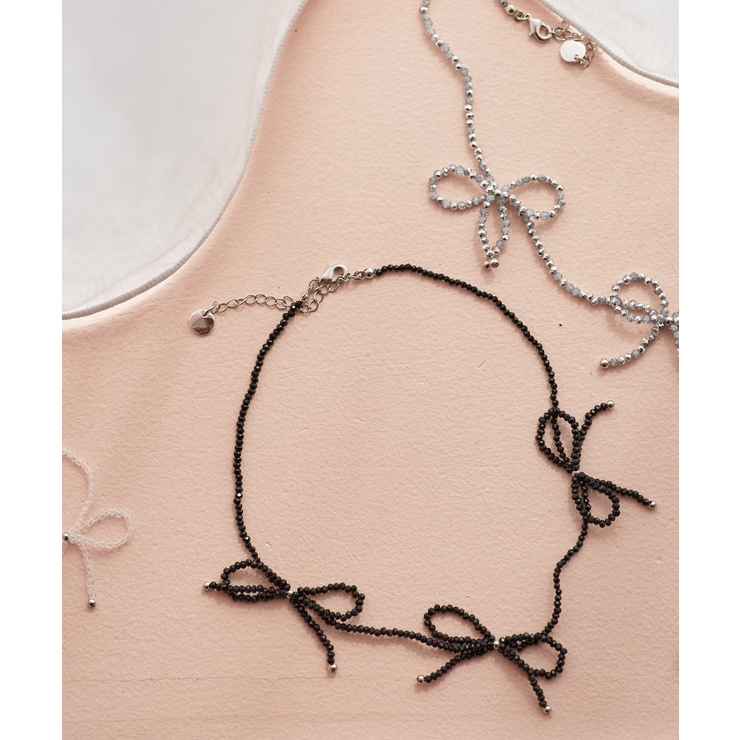 ブラック(01) | ビーズリボンネックレス | VIS 