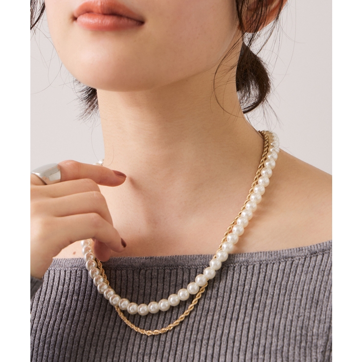 ゴールド(90) | パール×チェーンネックレス | VIS 